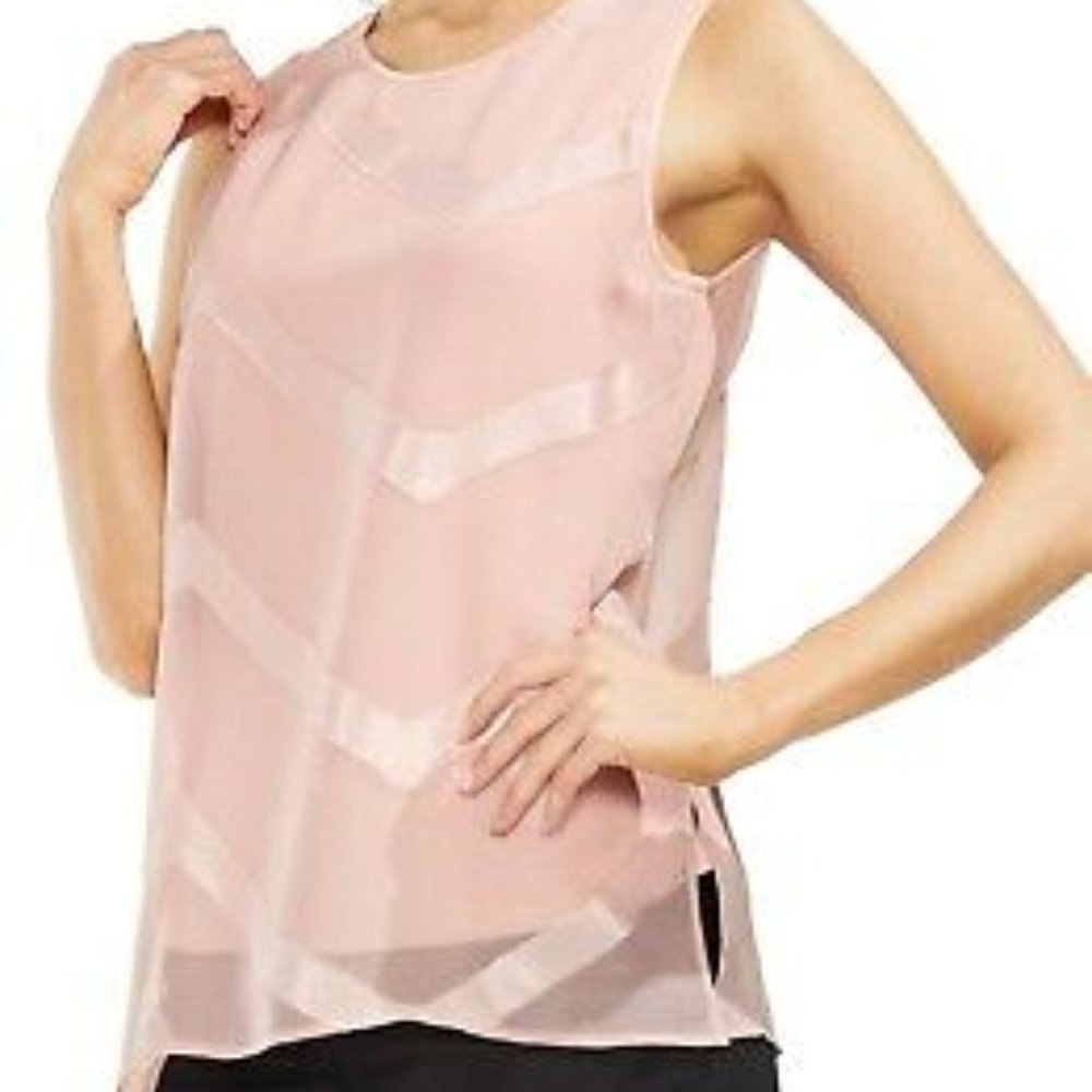 Vince Camuto Sheer Chevron Pink Tunic Top  Sz M Pink Fawn NWT